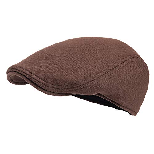 FEINION Men Cotton Newsboy Cap Soft Fit Cabbie Hat - color: Brown