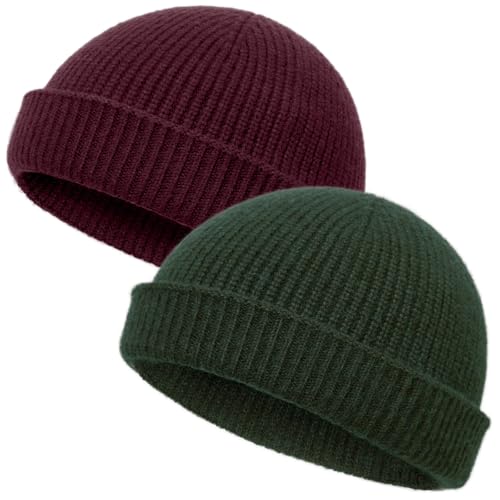 vidsel Thin Wool Fisherman Beanie Hat for Men Women Fall Winter Fashion Cap - color: 2-wine-red, Army Green