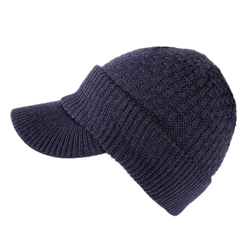 TOP-EX Merino Wool Winter Hats with Brim for Men Women Visor Beanie 68069 - color: Blue, size: Large