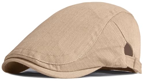 Xinveen Newsboy Hats for Men Flat Cap Cotton Adjustable Breathable Irish Cabbie Ivy Driving Hunting Hat - color: Khaki