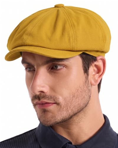 ZLYC Newsboy Cap for Men Summer Flat Cap Lightweight Beret Hat - color: Plain Yellow
