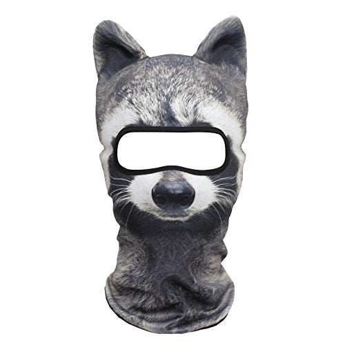 WTACTFUL 3D Animal Ears Balaclava, Breathable Face Mask for Halloween - color: Racoon Meb-16