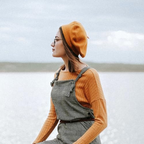 Gllutt Women Wool Beret Hat French Style Solid Color - color: Marigold