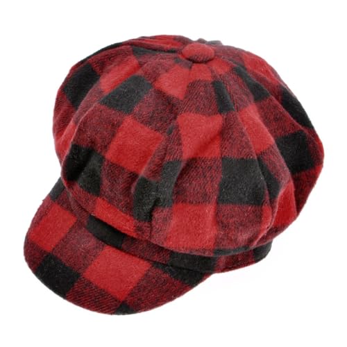ZLYC Women Classic Newsboy Cap Visor 8 Panel Gatsby Cabbie Paperboy Hat - color: (Plaid) Red