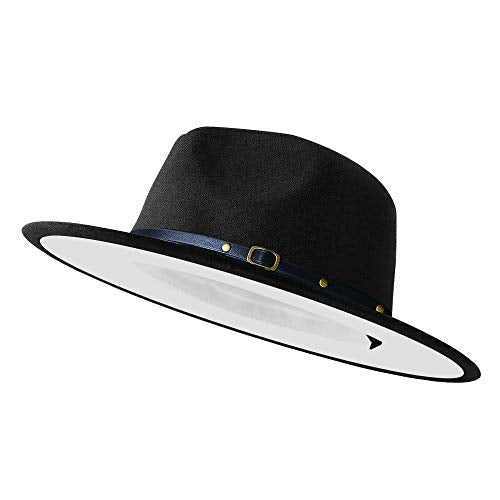 Wide Brim Fedora Hats for Women Men Two Tone Dress Hat Felt Panama Hat in Two Audlt Size - color: Black & White, size: Small-Medium