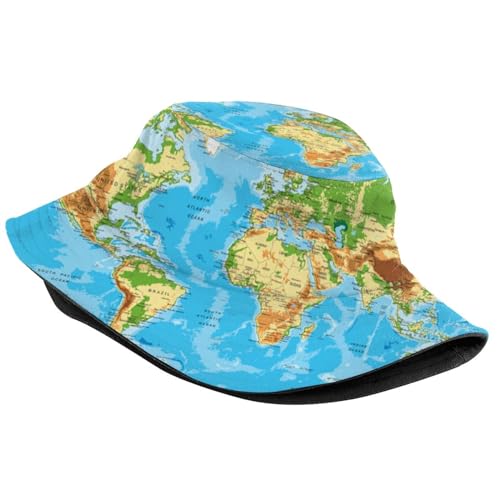 Bucket Hat Funny Duck Fisherman Hat Travel Beach Sun Hat Outdoor Cap for Men Women Adults - color: World Map