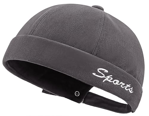 DIYDECAL Retro Brimless Skullcap Hat Docker Cap,Sailor Worker Hat Beanie Hat for Mens - color: Grey