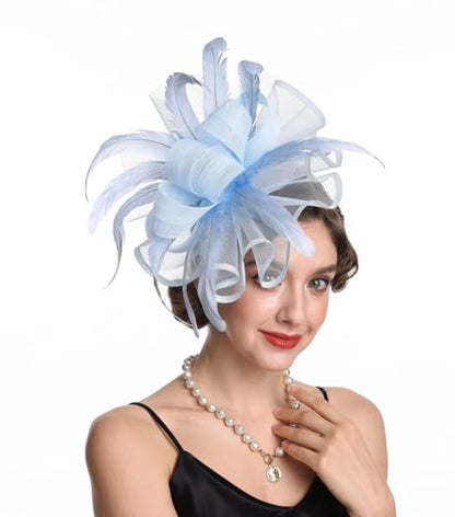 Women Fascinators Hats Flower Fascinators with Headband and Clip Tea Party Headwear for Women and Girls - color: N2-light Blue