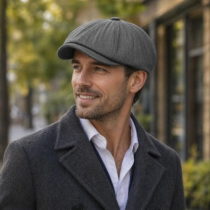 DIYDECAL Mens Newsboy Cap 8 Panel,Cotton Blend Flat Ivy Gatsby Cabbie Golf Hat - color: Dark Grey