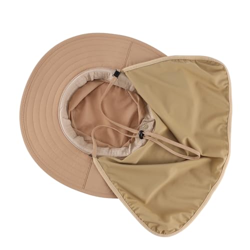 Home Prefer UPF 50+ Sun Hat with Neck Flap Toddler Boys Girls Wide Brim Bucket Hat Quick Dry Kids Safari Beach Adventure Hat - color: Khaki, size: 4-8 Years