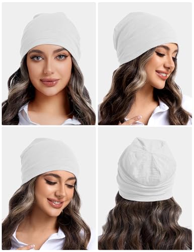ROYBENS Lightweight 100% Cotton Slouchy Summer Beanie Men Women, Chemo Cap - color: 1pc White, size: Large
