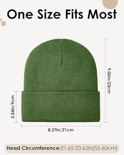 Century Star Men's Fleece-Lined Beanie Winter Knit Hat - Stretchable, Warm, Windproof, Unisex Cuffed Ski Cap for Sports - color: Amy Green