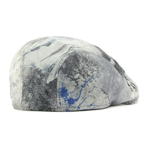 Gudessly Mens Adjustable Colorful Striped Plaid Ivy Newsboy Cabbie Gatsby Golf Cap Flat Cotton Hat Thin Cap - color: Graffiti Grey