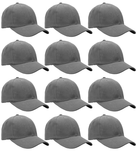 Falari Wholesale Bulk Lot 12-Pack Baseball Cap Adjustable Size Plain Blank Solid Color - color: Dark Gray
