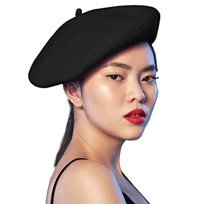 Black French Style Beret Hat - Women's Classic Casual Beret