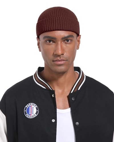Short Fisherman Beanie for Men Women Wool Fleece Lined Winter Hat - color: 1pcs-dark Coffee