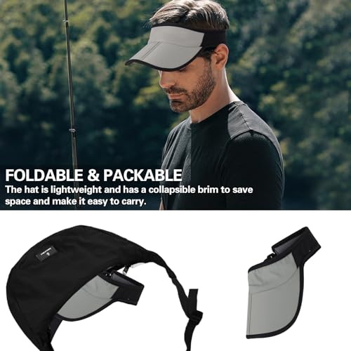 Sports Sun Visor Hat Men Women Foldable Brim Packable Running Golf Cap - color: Gray