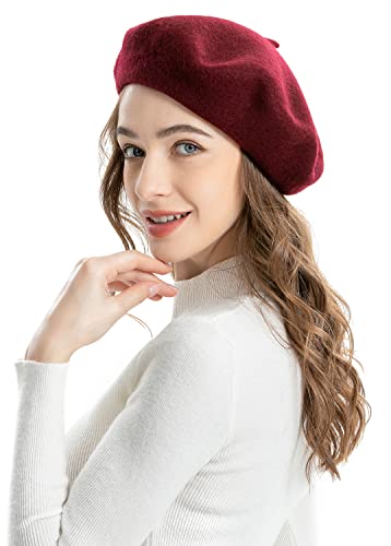 ZLYC Wool French Beret Hat Solid Color Classic Artist Cap for Women - color: Burgundy