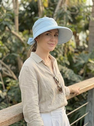 2-in-1 Women’s Sun Visor Sun Hat Zipper Off Ponytail Friendly, Lightweight Quick Dry, Summer UV Protection - color: Light Blue