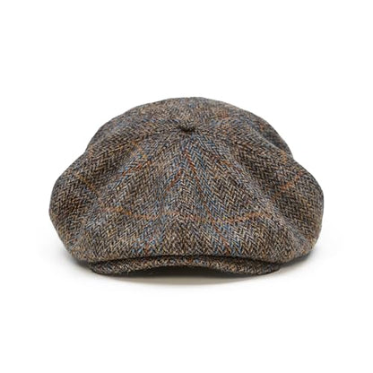 Sterkowski Peaky | 100% Harris Tweed Newsboy Cap for Men and Women | Warm Classic Elegant 8 Panels Hat - color: Brown/Blue Check, size: 7 1/8