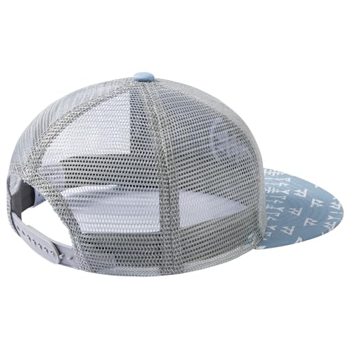 BASSDASH Flat Brim Trucker Cap Adjustable Snapback Hat Mesh Back for Men Women - color: Heather Grey and Blue