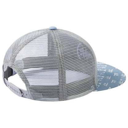BASSDASH Flat Brim Trucker Cap Adjustable Snapback Hat Mesh Back for Men Women - color: Heather Grey and Blue