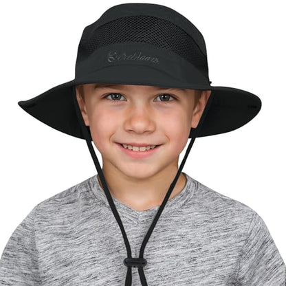 American Trends Quick Dry Boys Sun Hat - Dual Adjustable UV Protection Breathable Kids Safari Bucket Cap for Beach Pool - color: Black