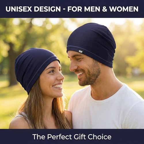LONGLONG 2 Pack Summer Cooling Beanies Breathable Skull Caps Fits Big Heads - color: Black+navy Blue