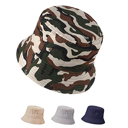 SATINIOR 4 Pcs Bucket Hat Summer Cotton - color: Camouflage, Khaki, Light Grey, Navy Blue, size: Large