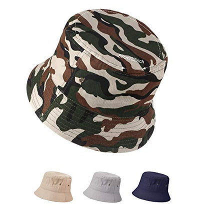 SATINIOR 4 Pcs Bucket Hat Summer Cotton - color: Camouflage, Khaki, Light Grey, Navy Blue, size: Large