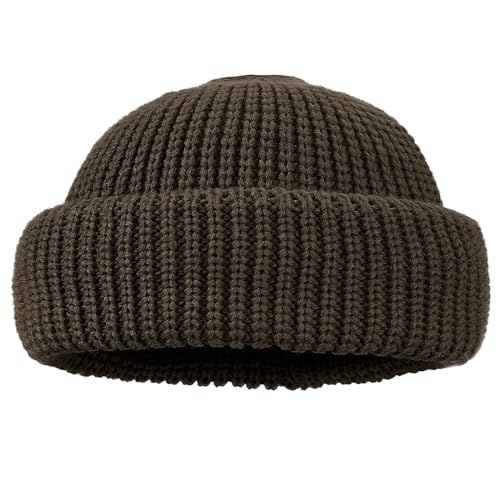 Clakllie Trawler Beanie Watch Hat Knit Cuffed Skullcap Roll-up Edge Stocking Hats Rolled Cuff Knitted Hat Ski Cap - color: Cdus-ddth3-dark Brown