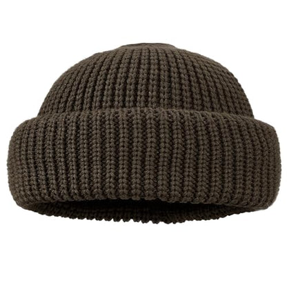 Clakllie Trawler Beanie Watch Hat Knit Cuffed Skullcap Roll-up Edge Stocking Hats Rolled Cuff Knitted Hat Ski Cap - color: Cdus-ddth3-dark Brown
