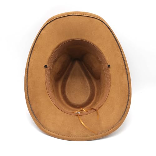 Unisex Western Suede Cowboy Cowgirl Hat Classic Wide Brim Fedora Hat for Men &Women - color: Khaki