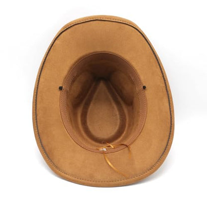 Unisex Western Suede Cowboy Cowgirl Hat Classic Wide Brim Fedora Hat for Men &Women - color: Khaki