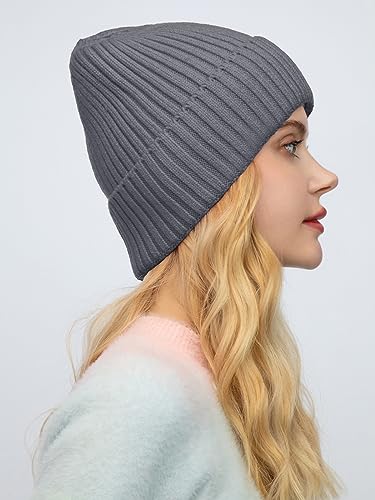 ROYBENS Womens Satin Lined Beanie for Men Wool Knit Cuffed Warm Winter Hats - color: 2pack-gray+black