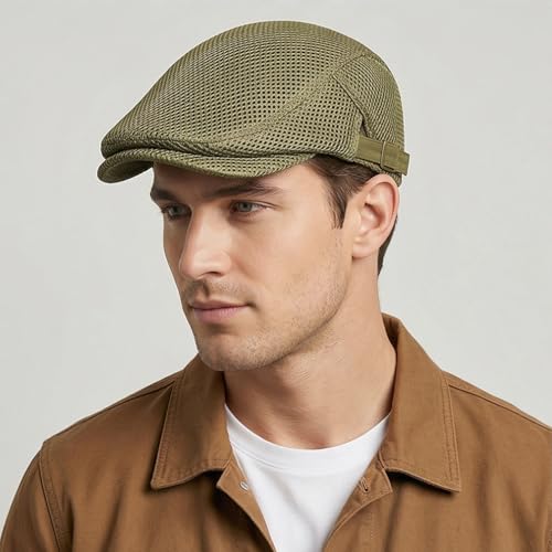 Initlove Mens Mesh Newsboy Cap Breathable Beret Ivy Hat Cabbie Driving Hats for Women - color: Green