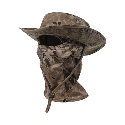 Boonie Hat with Balaclava Face Mask - UV Protection Wide Brim Sun Hat, Adjustable & Foldable for Hunting Fishing Outdoor - color: Python Yellow