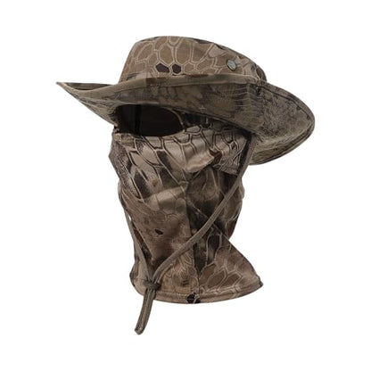 Boonie Hat with Balaclava Face Mask - UV Protection Wide Brim Sun Hat, Adjustable & Foldable for Hunting Fishing Outdoor - color: Python Yellow