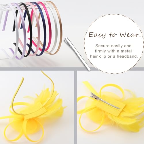 DRESHOW Fascinators Hats for Women Tulle Feather Tea Party Fascinator Hats - color: Bright Yellow
