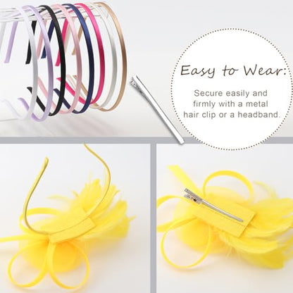 DRESHOW Fascinators Hats for Women Tulle Feather Tea Party Fascinator Hats - color: Bright Yellow