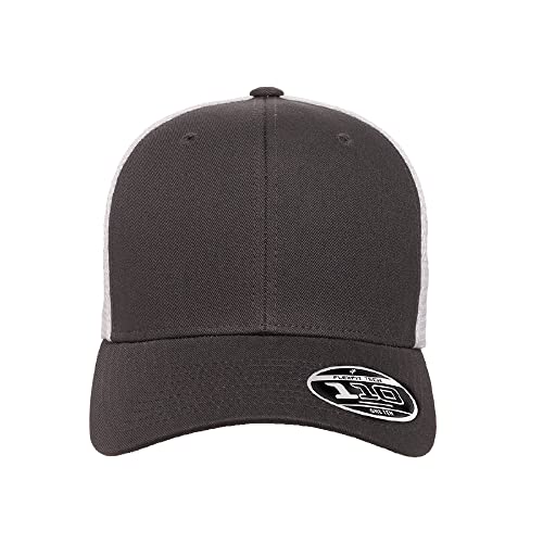 Flexfit 110M Trucker Mid-Profile Mesh Back Snapback Cap - color: Charcoal/White