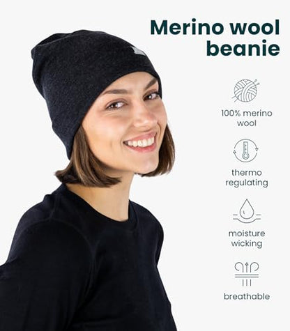 100% Merino Wool Beanie for Women, Men - Set Adult Skull Cap 17.5um & Socks - color: Charcoal Grey, size: Small-Medium