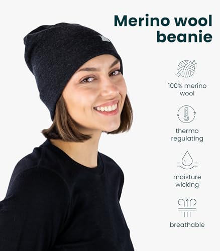 100% Merino Wool Beanie for Women, Men - Set Adult Skull Cap 17.5um & Socks - color: Charcoal Grey, size: Large-X-Large
