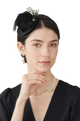 BABEYOND Mini Top Fascinators Hats for Women Feather 1920s Costume Hat - color: Black