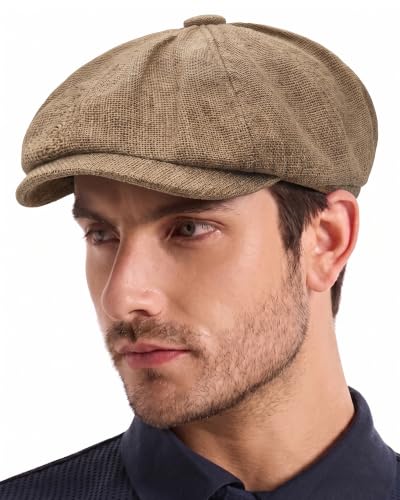 ZLYC Newsboy Cap for Men Summer Flat Cap Lightweight Beret Hat - color: Solid Khaki