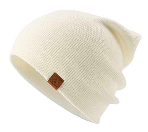 Home Prefer Mens Winter Hats Acrylic Knit Cuff Beanie Cap Warm Womens Beanie Hat - color: Creamy White