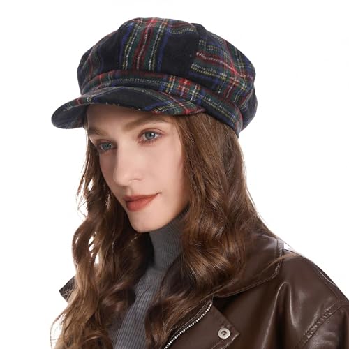 ZLYC Women Classic Newsboy Cap Visor 8 Panel Gatsby Cabbie Paperboy Hat - color: Dark Navy