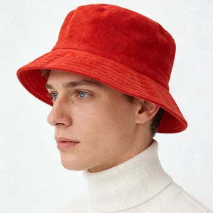 Cotton Terrycloth Bucket Hat for Women Fisherman Wide Brim Fishing Hat for Men Spring Fall Sun Protection Outfits - color: Red-terrry