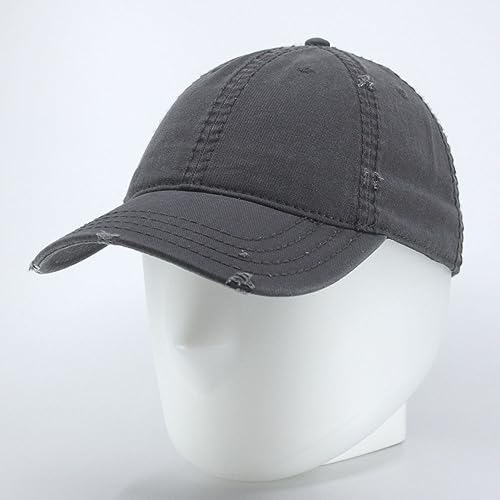 Washed Cotton Distressed with Heavy Stitching Adjustable Baseball Cap - color: Charcoal Gray