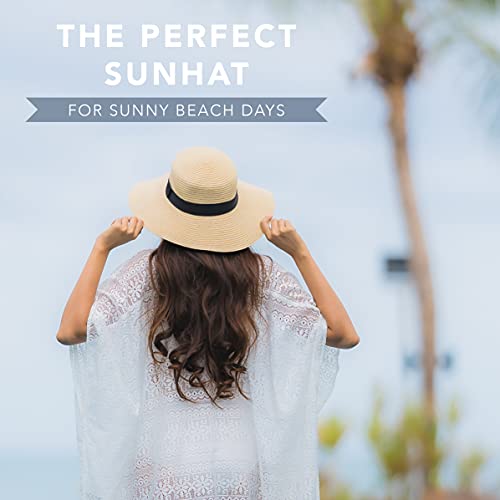 Women Floppy Sun Hat with Wide Brim—Foldable Roll-Up Straw Beach Hat UPF 50 - color: Ivory, size: Large